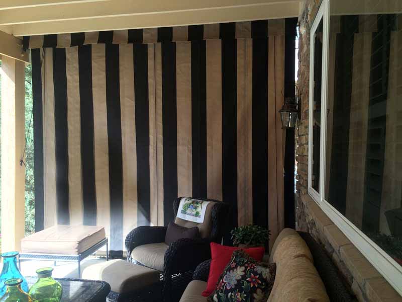 Canvas Porch Roller Curtains- Privacy, Shade & Protection Shown with valance. - Canvas Porch Roller Curtains- Privacy, Shade & Protection